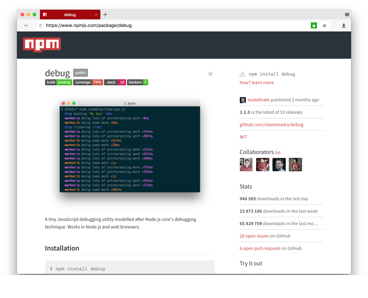 npm debug module
